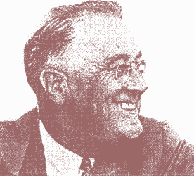 photo of Franklin D. Roosevelt in profile, grinning as if he's just heard a great joke.