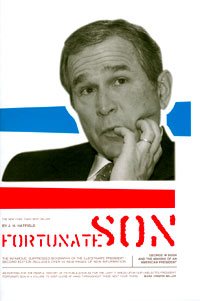 bookcover has a photograph of G.W. with a very childish expression on his face as he rests his hand against his face with the tip of his little finger to his lips, looking like a baby sucking on his thumb.