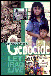 bookcover has photographs of protests against sanctions, and a photo of two beautiful Iraqi children - a young girl standing behind her adorable little brother.