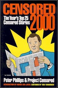 bookcover shows a man with a dismayed look on his face as he reads a newspaper - or what's left of it. The paper is full of neatly cut rectangular holes, having had half the articles censored out of it.