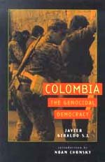 bookcover shows heavily armed Colombian soldiers frisking young men who have been made to face a wall and put their hands up against it.