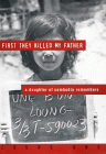 bookcover features a black and white photo of Loung Ung as a little girl with a middle-class Western hairstyle, revealing her as a member of the privileged, Western-oriented classes in Cambodian society, and therefore a target for the Khmer Rouge.  She is holding up a chalkboard with her name written on it.  Her eyes are blocked out by the title of the book.