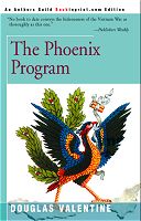 bookcover features a painting of the Phung Hoang, the Vietnamese phoenix bird, standing on a map of Vietnam.  It looks basically like a very colorful rooster.