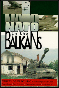 bookcover features several photographs - a NATO tank next to a bombed out building; a row of jet tails; a tank being unloaded from a cargo jet; some kind of air operation with parachutists.